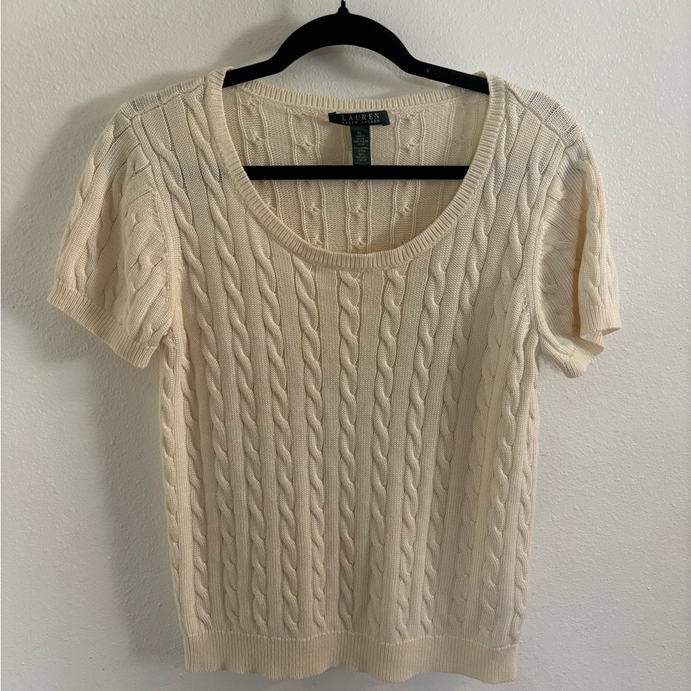 Ralph Lauren cable knit cream short sleeved sweater top
